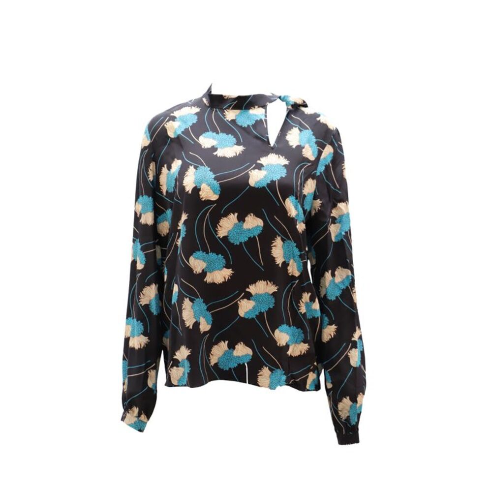 Rochas Long Sleeve Floral Print Blouse in Black Silk